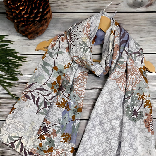 White Abstract Printed Lawn Hijab