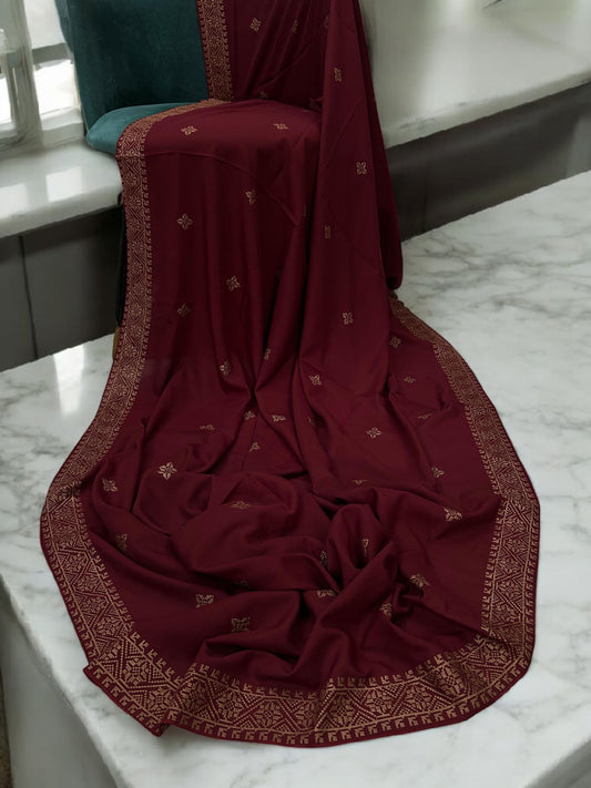 Red Rosegold Mosaic Fancy Embroidered Shaal