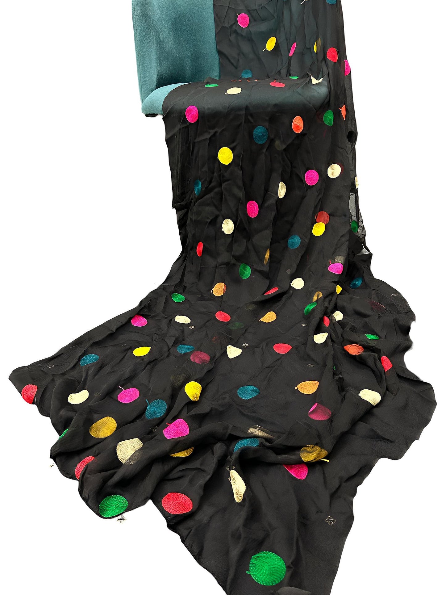 Black Polka Dots Embroidered Chiffon Dupatta