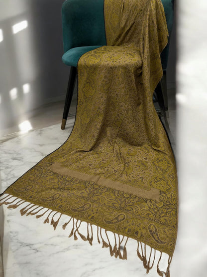 Beige Pear Green Two-tone Paisley Pashmina Hijab