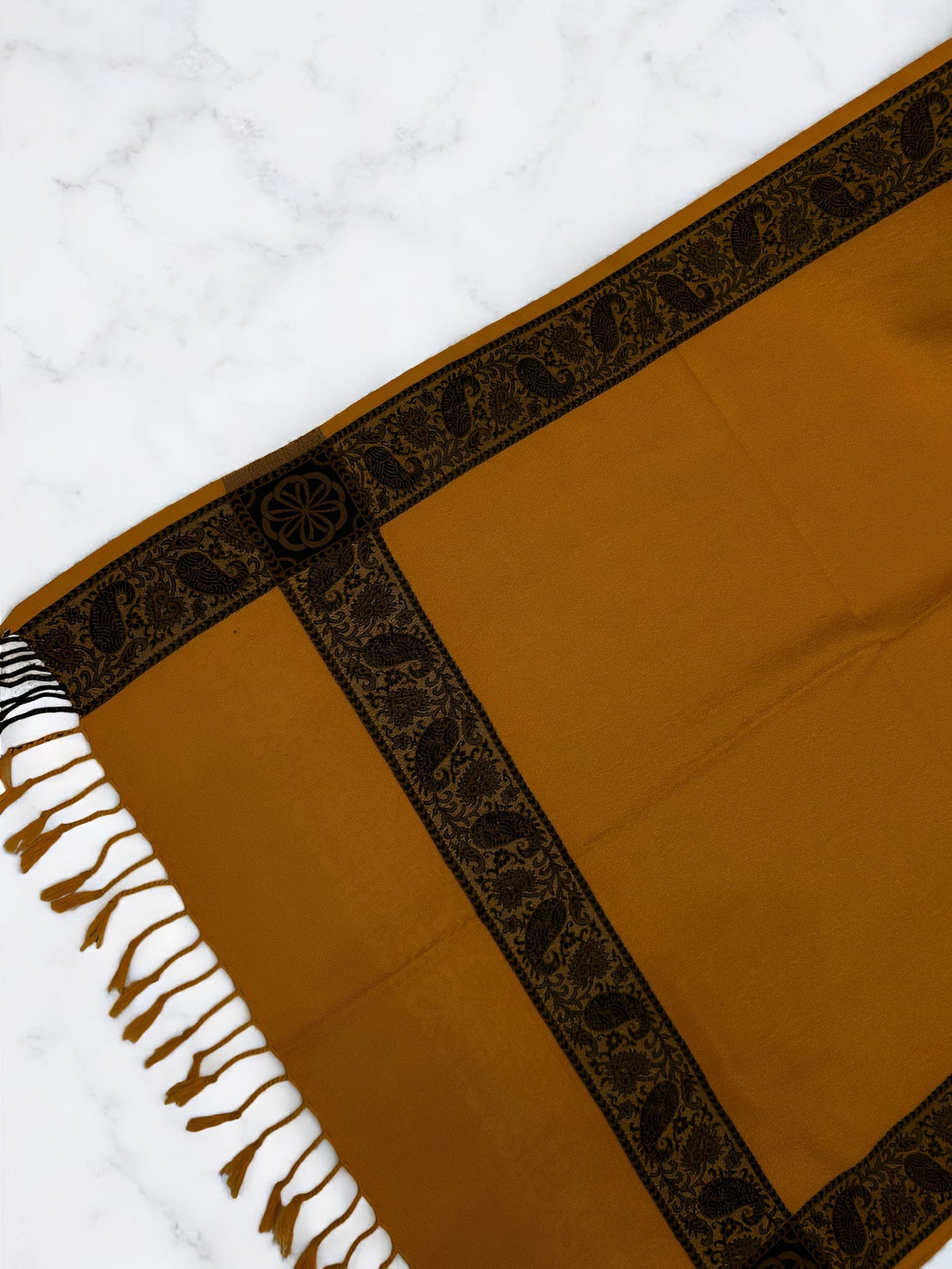 Yellow Plain Paisleys Border Pashmina Hijab