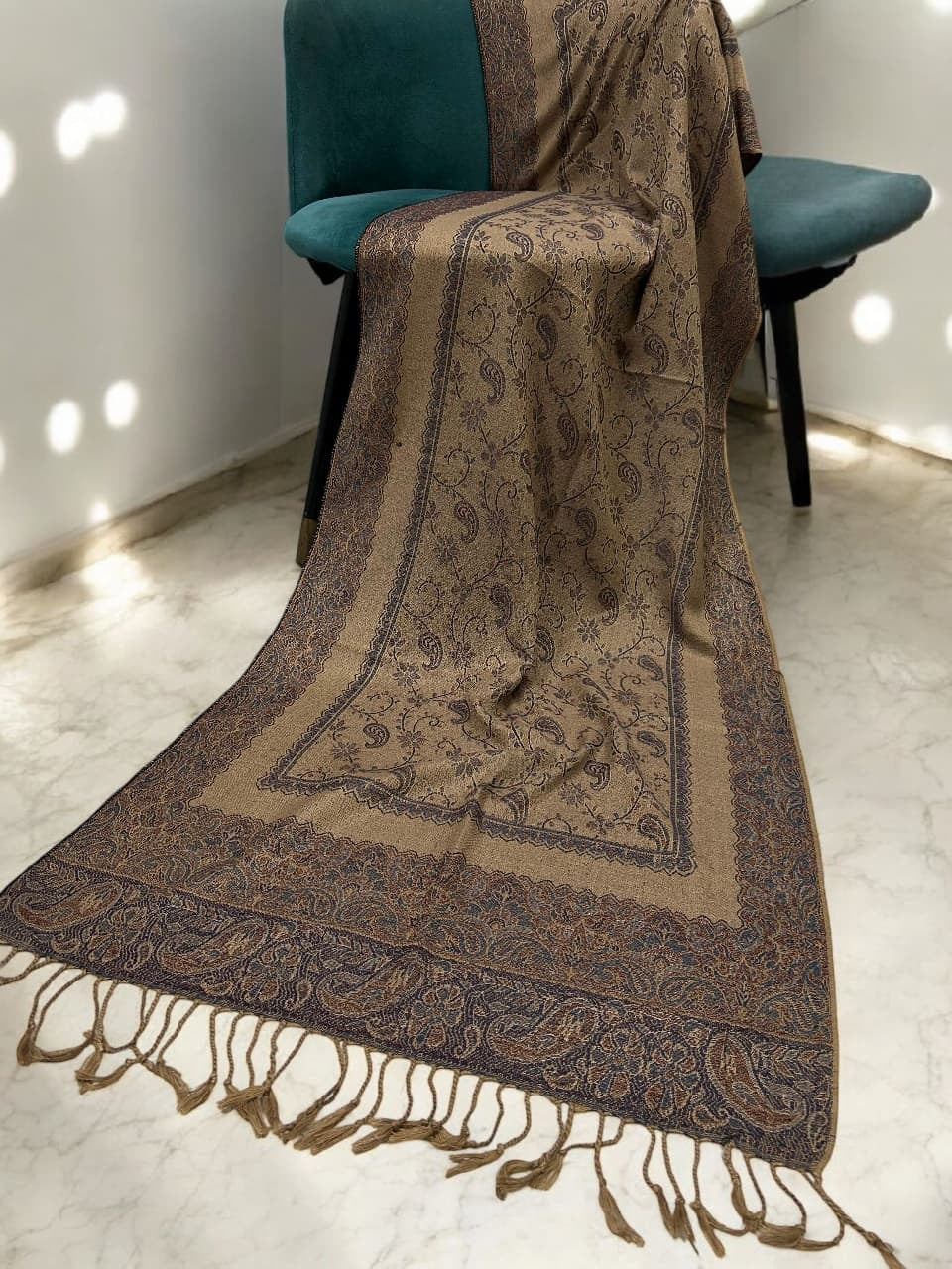 Beige Purple Mauve two-tone Paisley Pashmina Hijab