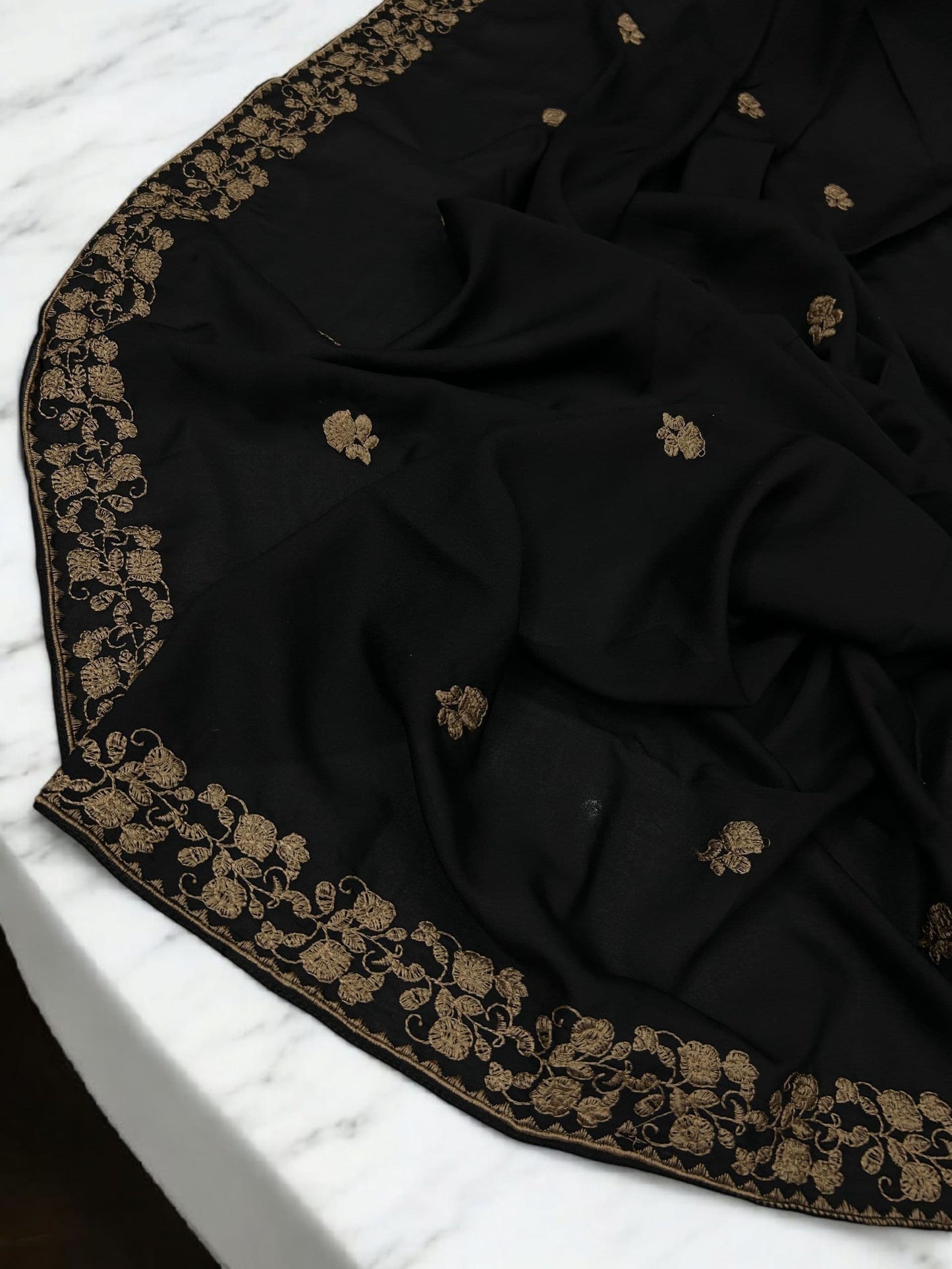 Black Beige Biscuit Floral Embroidered Shaal