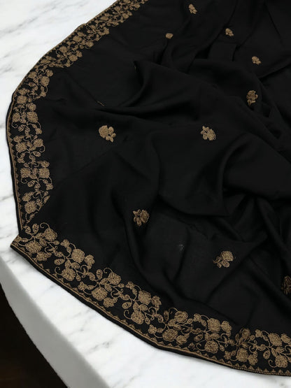 Black Beige Biscuit Floral Embroidered Shaal