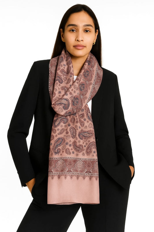 Printed Viscose Wool Hijab - Turkish Rose Paisley