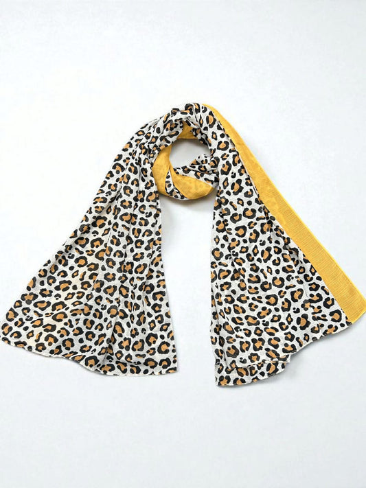 Yellow White Cheetah Printed Modal Hijab