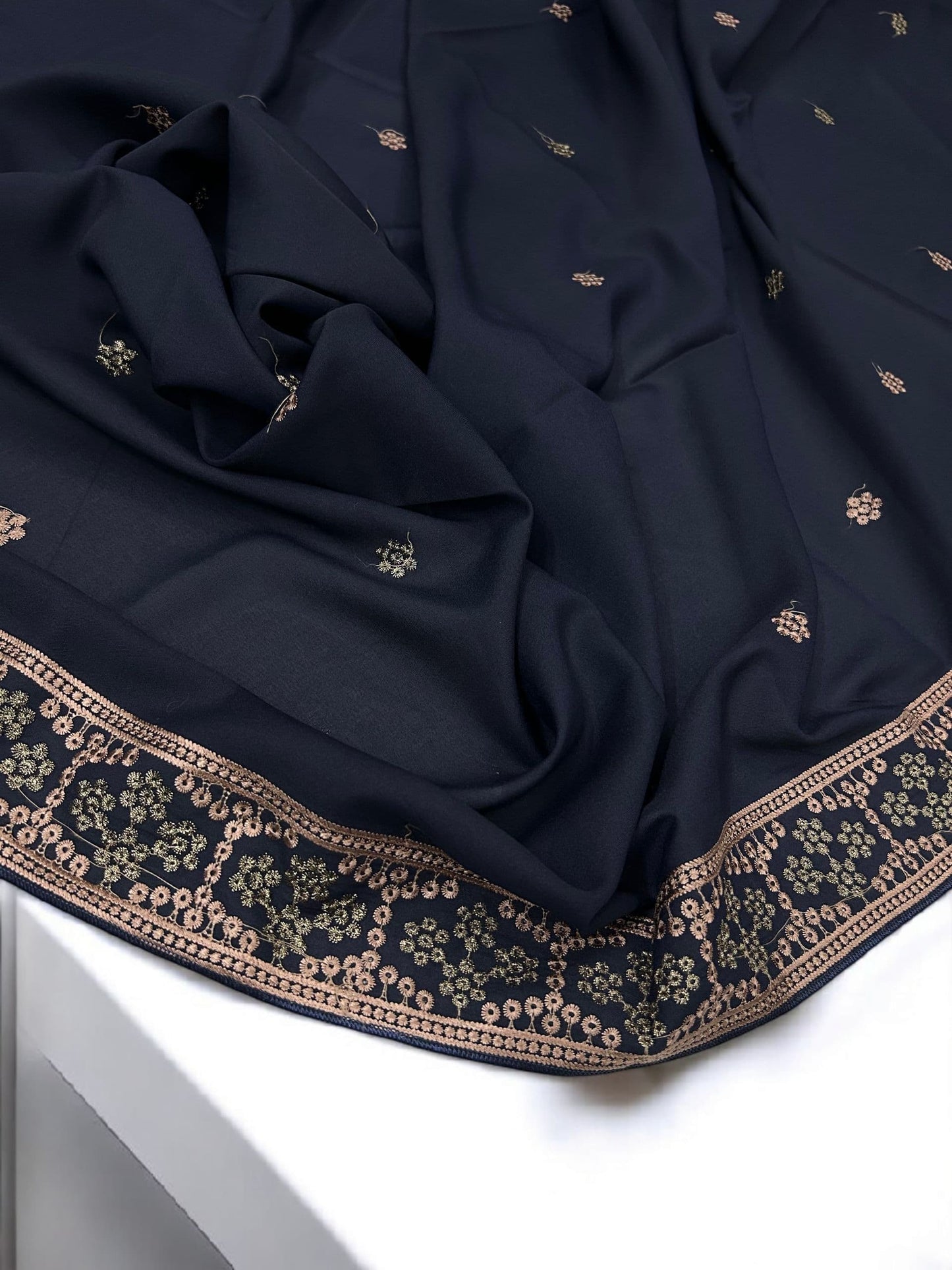 Navy Blue Rosegold Honeycomb Fancy Embroidered Shaal
