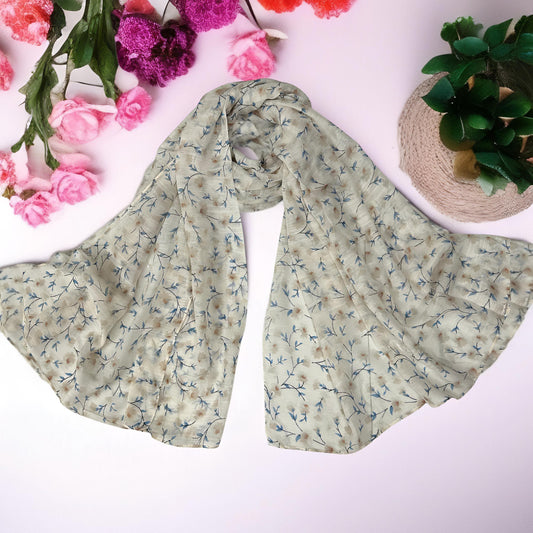 Ash White Floral Printed Modal Hijab
