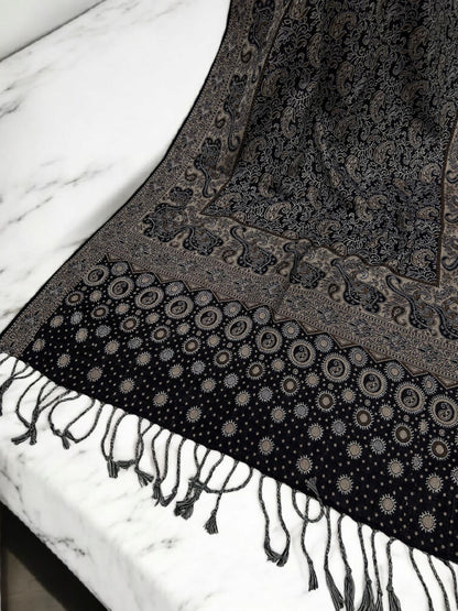 Black Fawn Silver Dotted Two-tone Paisley Pashmina Hijab