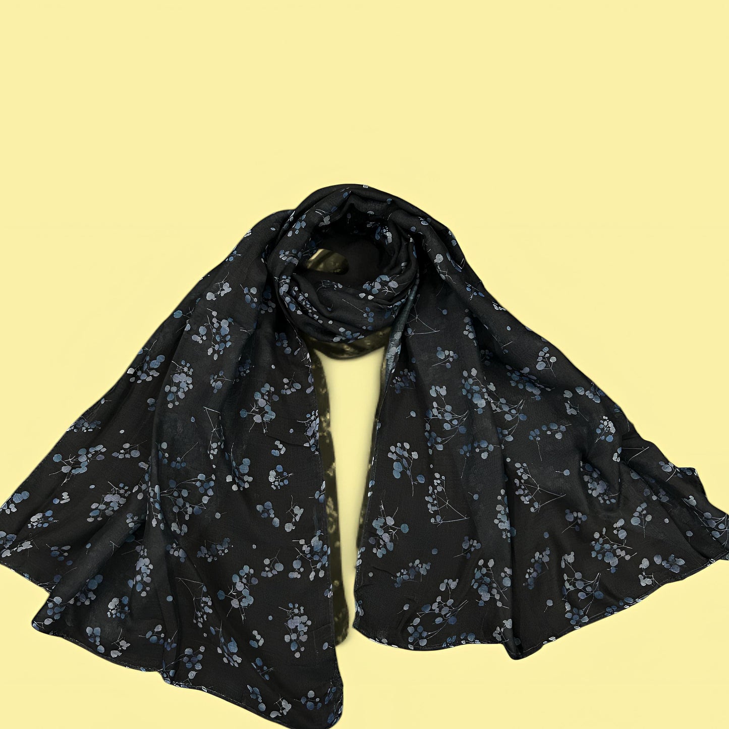 Black Blue Mimosa Printed Modal Hijab