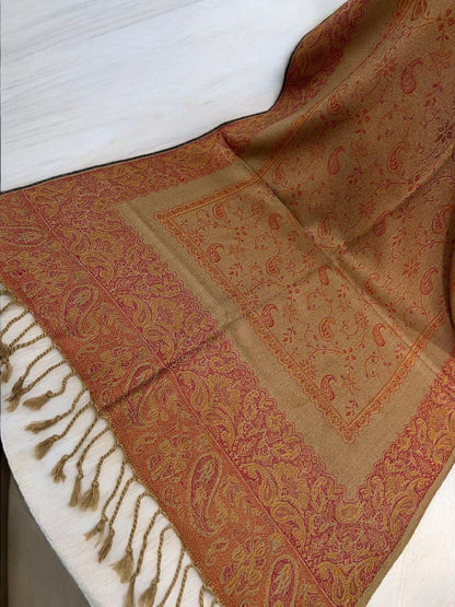 Amber Orange Beige Two-tone Paisley Pashmina Hijab
