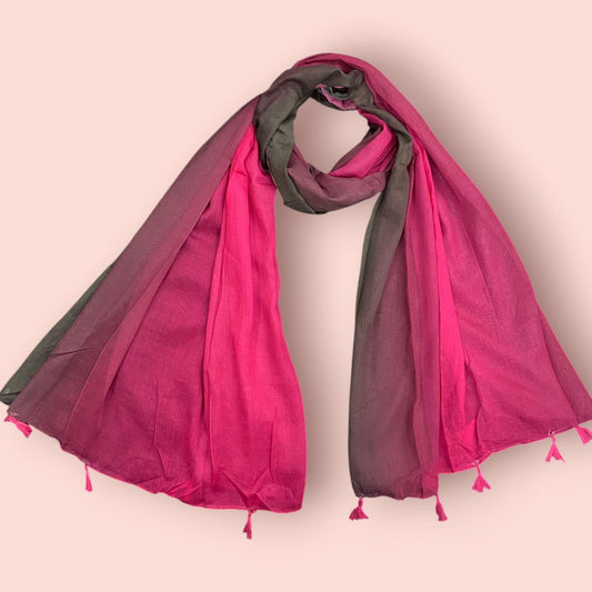 Hot Pink Grey Tie-Dye Printed Modal Hijab