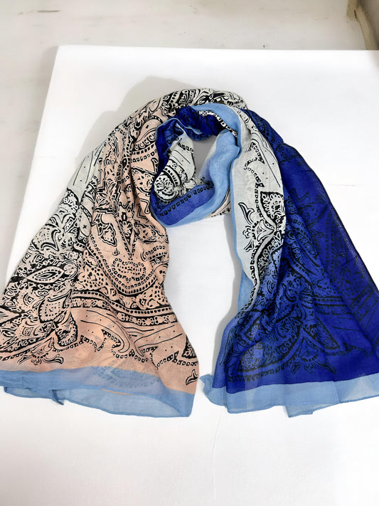Fawn Blue Paisley Printed Modal Hijab
