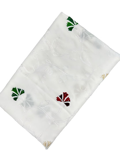 White Multi Leaflet Embroidered Lawn Dupatta