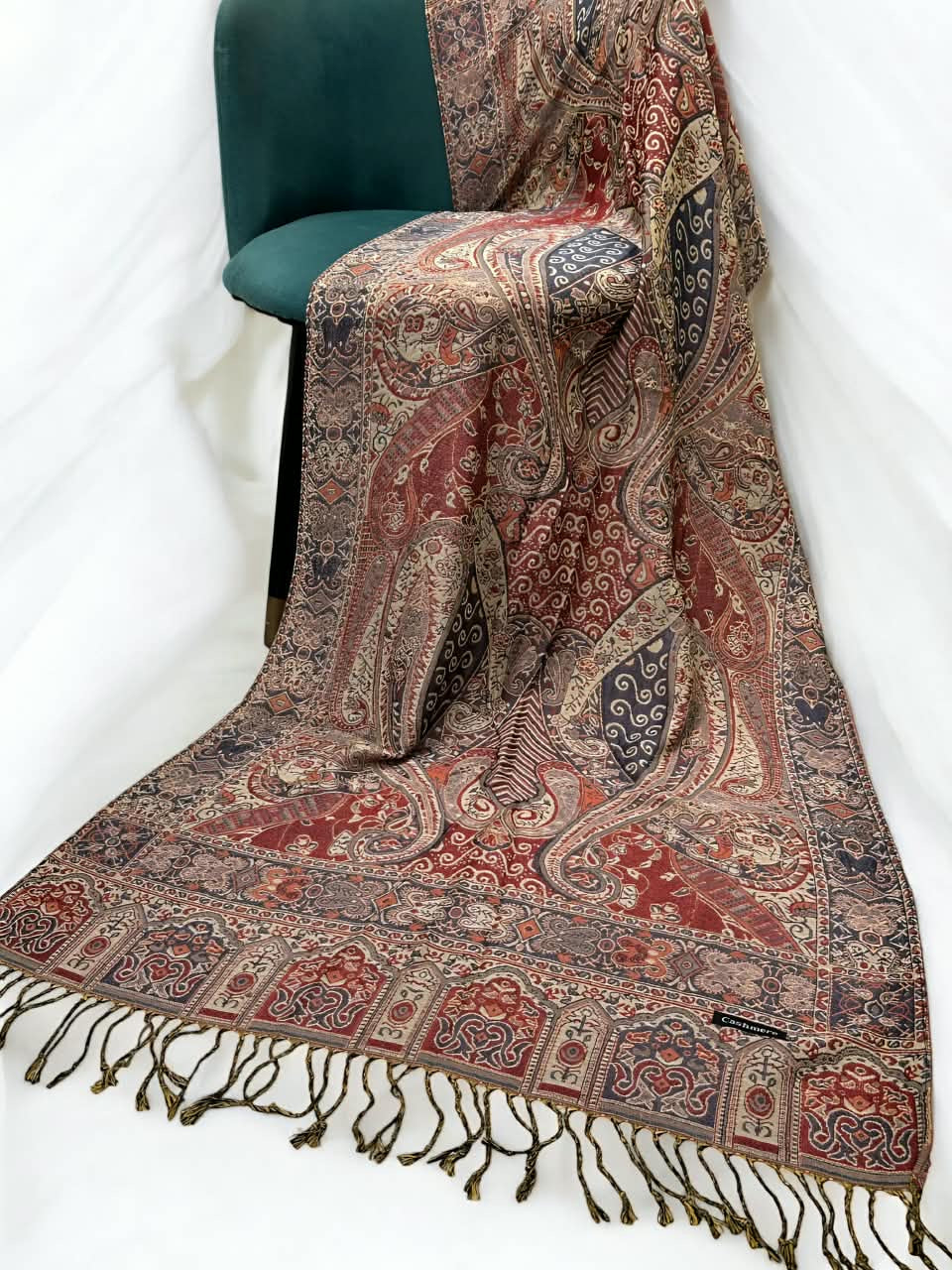 Mint Green Rust Persian Paisley Dual-Tone Pashmina Hijab
