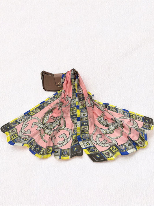 Satin Silk Scarf - Tea Pink Green Gucci