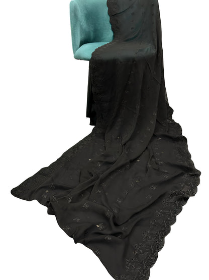 Black Leaflet Embroidered Chiffon Dupatta