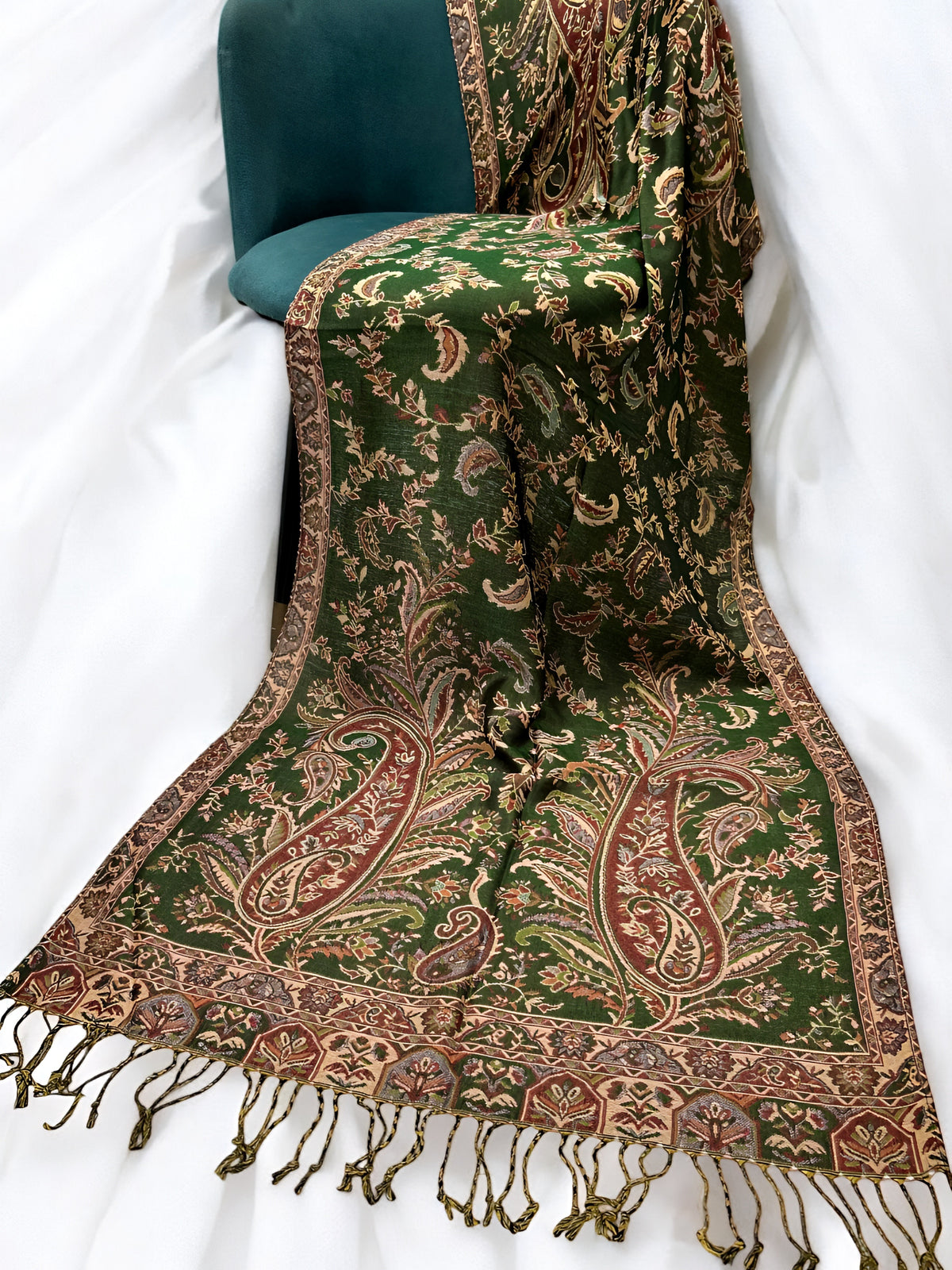 Parsley Green Rust Persian Garden Paisley Two-Tone Pashmina Hijab