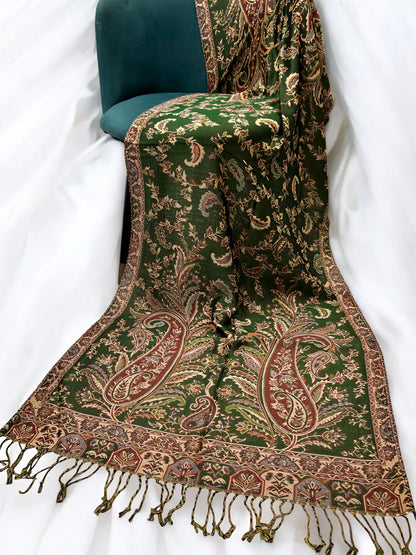 Parsley Green Rust Persian Garden Paisley Two-Tone Pashmina Hijab