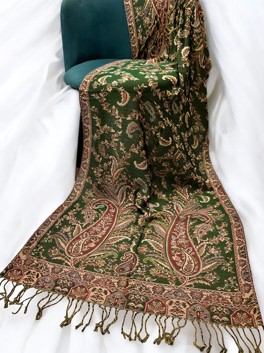 Parsley Green Rust Persian Garden Paisley Two-Tone Pashmina Hijab