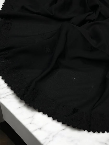 Pure Black Cutwork Embroidered Border Shaal