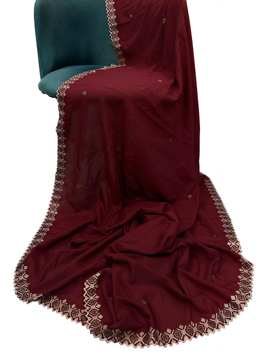 Maroon Champagne Cutwork Shaal