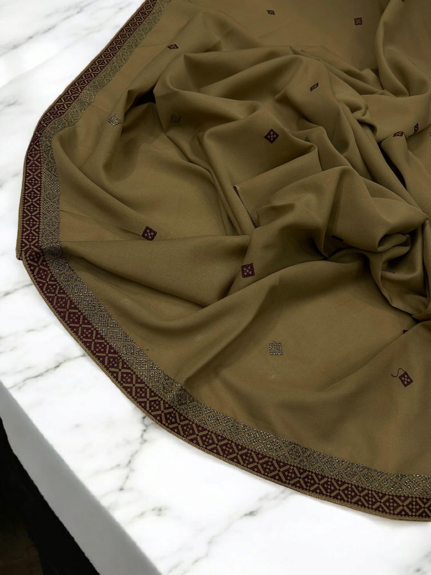 Tortilla Brown Double Border Embroidered Shaal