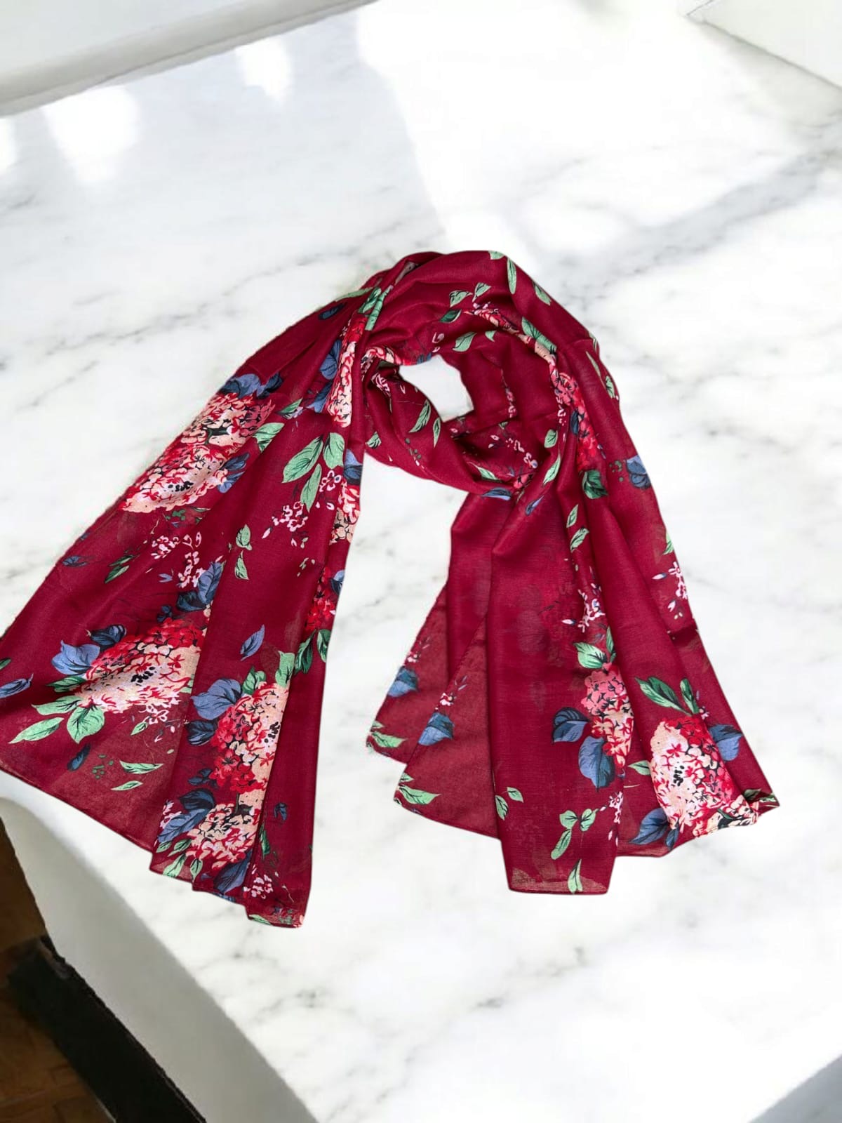 Raspberry Red Floral Printed Lawn Hijab