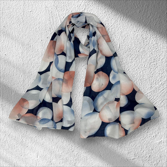 Ashy Blue Peachy Circles Printed Modal Hijab