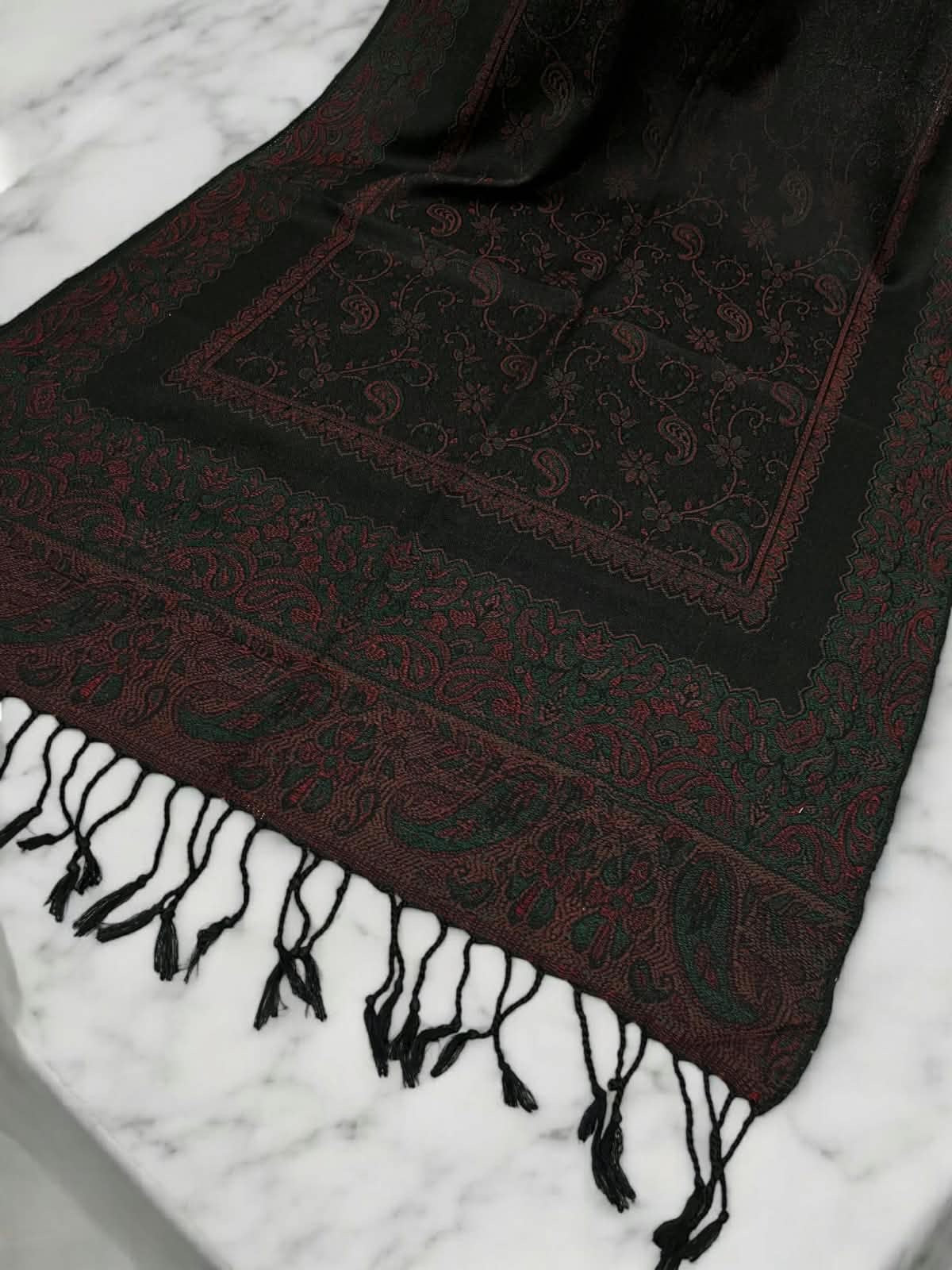 Black Pink Mint Little Paisleys Two-Tone Pashmina Hijab