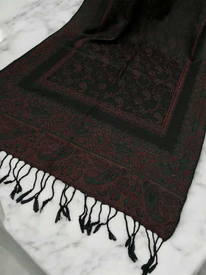 Black Pink Mint Little Paisleys Two-Tone Pashmina Hijab