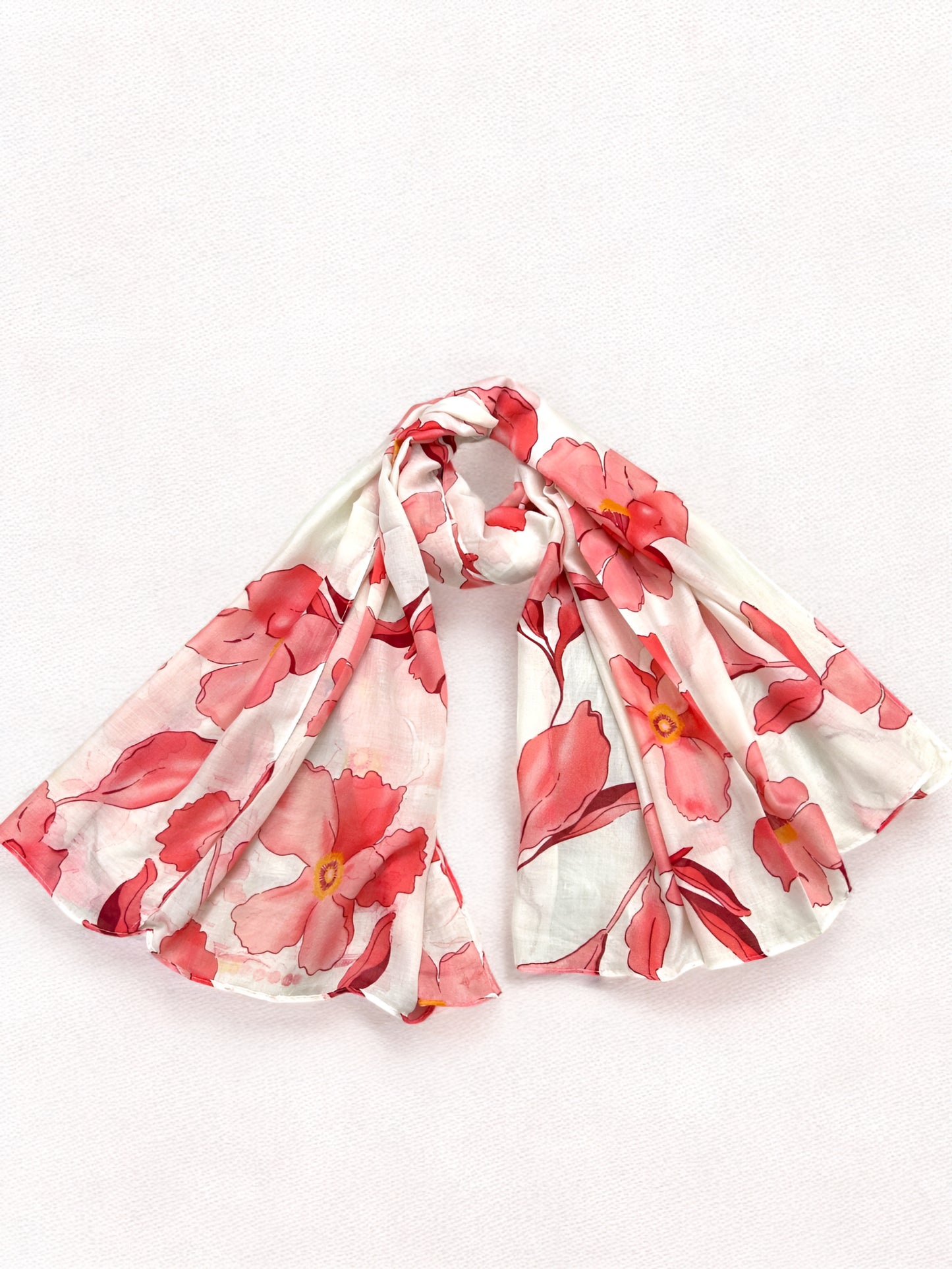 White Red Hibiscus Floral Printed Modal Hijab
