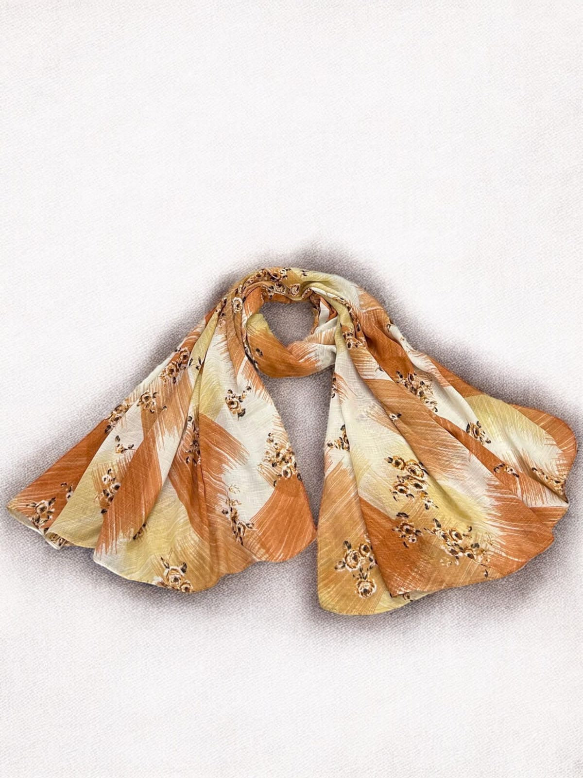 Light Brown Beige Sketches Floral Printed Modal Hijab