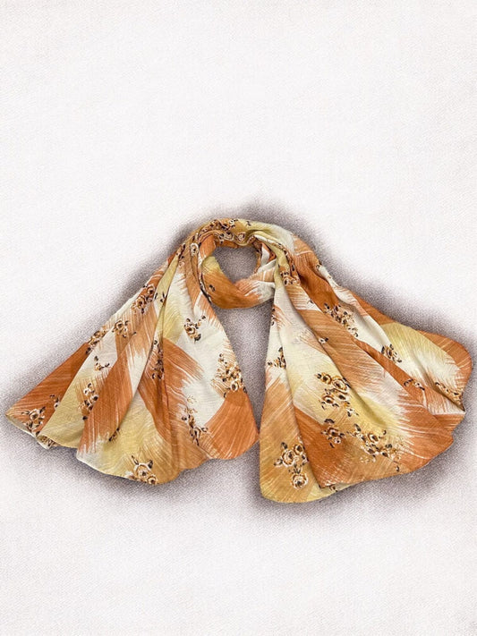 Light Brown Beige Sketches Floral Printed Modal Hijab