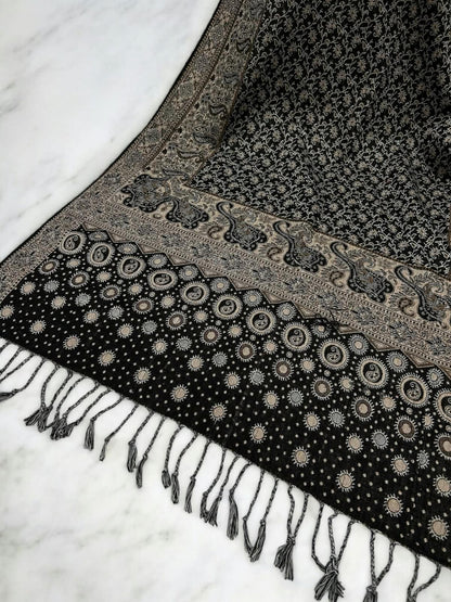 Black Greige Dotted Dual Tone Pashmina Hijab