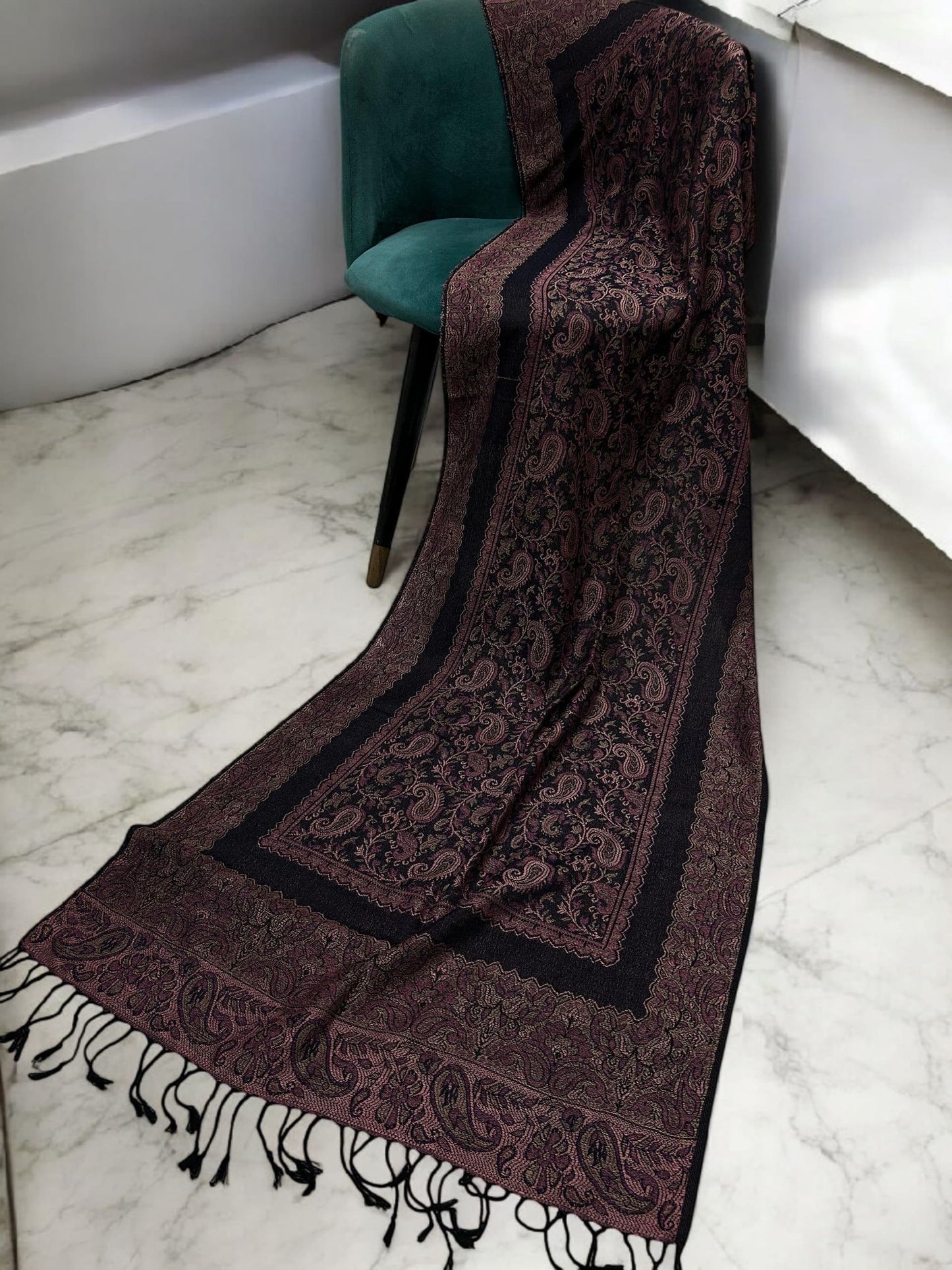 Black Pastel Pink Two-tone Paisley Pashmina Hijab