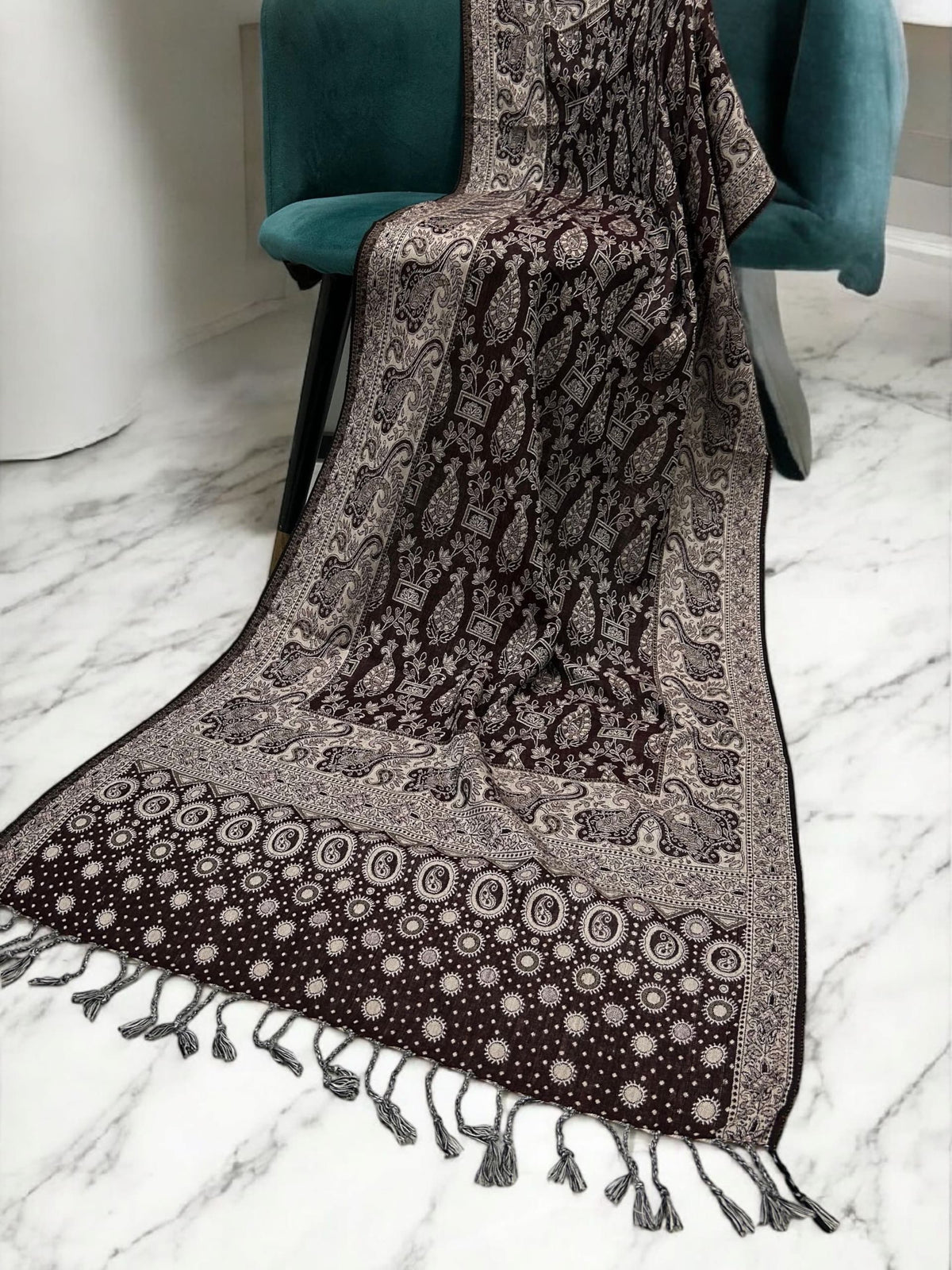 Umber Brown Cream dotted two-tone Paisley Pashmina Hijab
