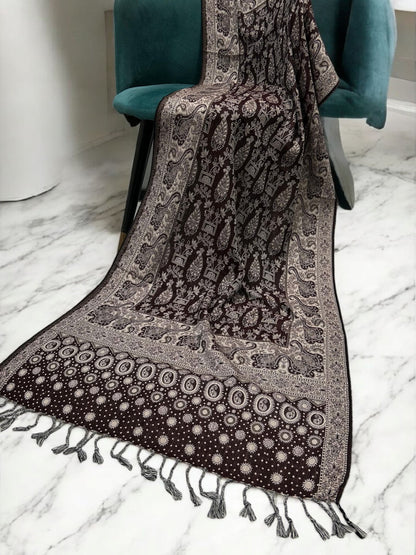 Umber Brown Cream dotted two-tone Paisley Pashmina Hijab