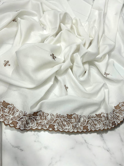 White Peach Cutwork Border Shaal