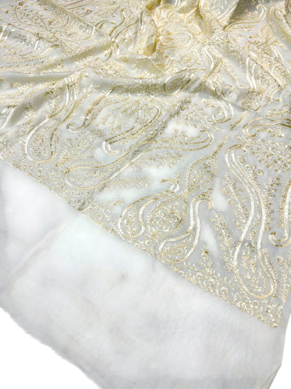 White Cream - Embroidered Paisley Kashmiri Shawl