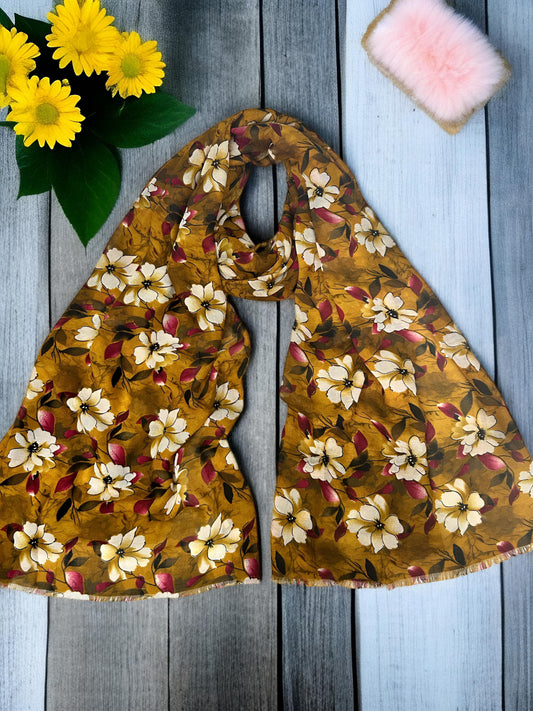 Gold Brown Floral Printed Modal Hijab