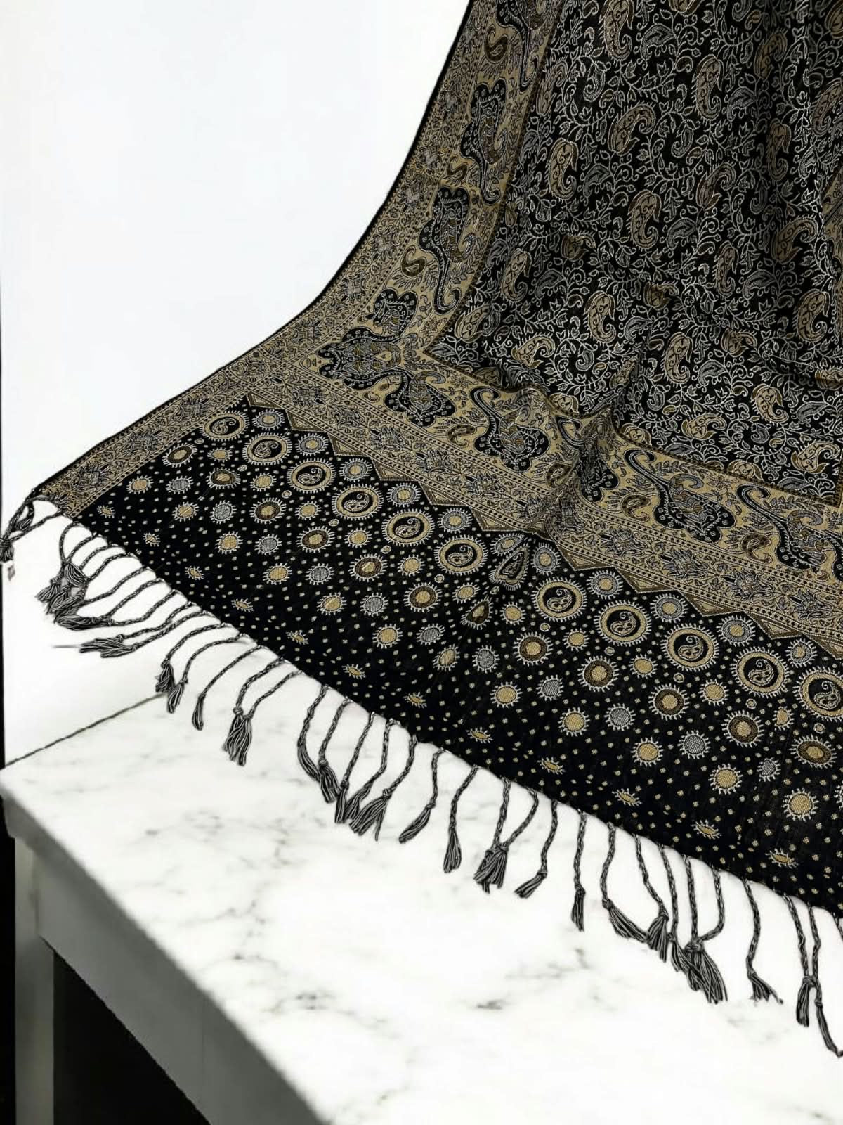 Black Yellow Silver Dotted Dual Tone Pashmina Hijab