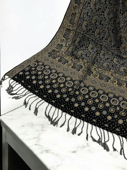 Black Yellow Silver Dotted Dual Tone Pashmina Hijab
