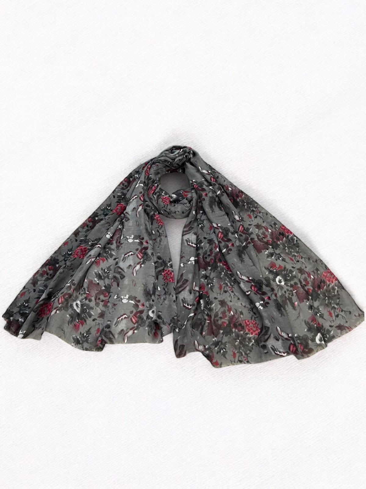 Smoke Grey Floral Printed Modal Hijab