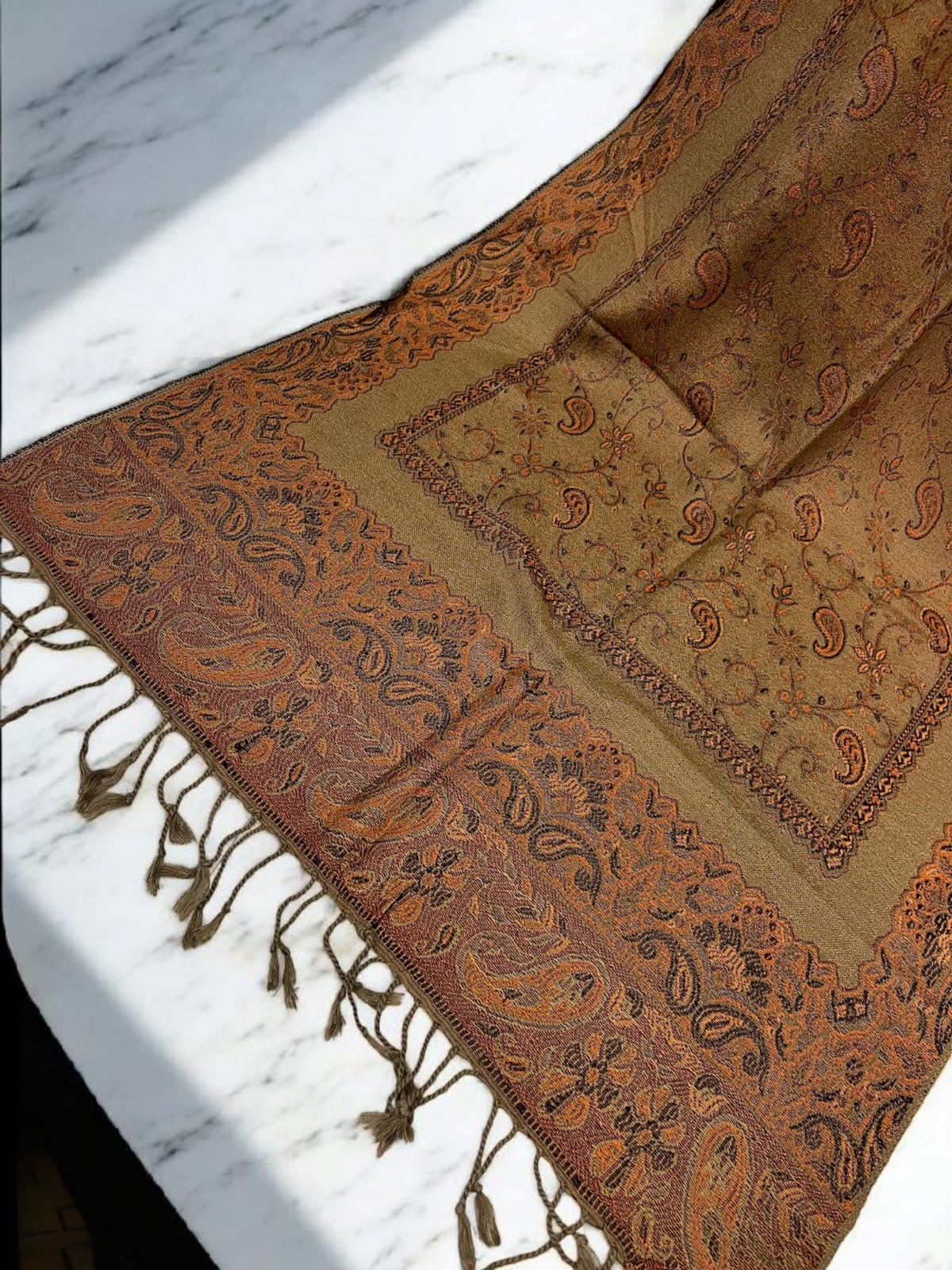 Orange Beige Two-tone Paisley Pashmina Hijab