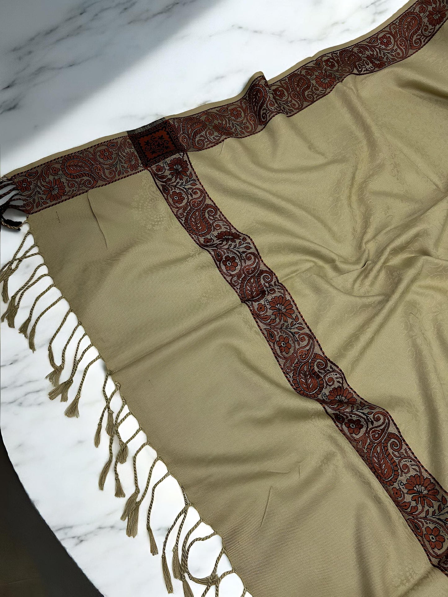 Chamomile Rust Embossed Patchwork Border Shawl