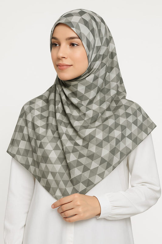 Ash Grey Patterned Printed Modal Hijab