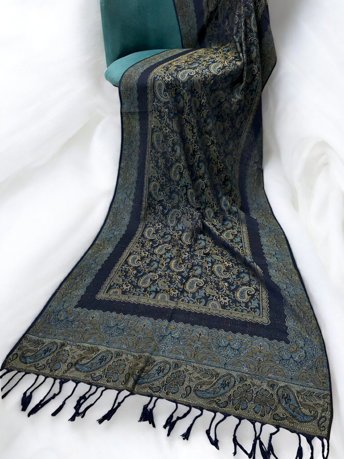 Pista Ice Blue Little Paisleys Two-Tone Pashmina Hijab