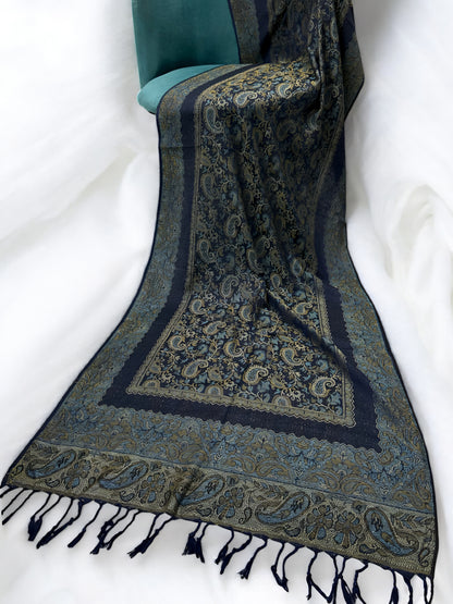 Pista Ice Blue Little Paisleys Two-Tone Pashmina Hijab
