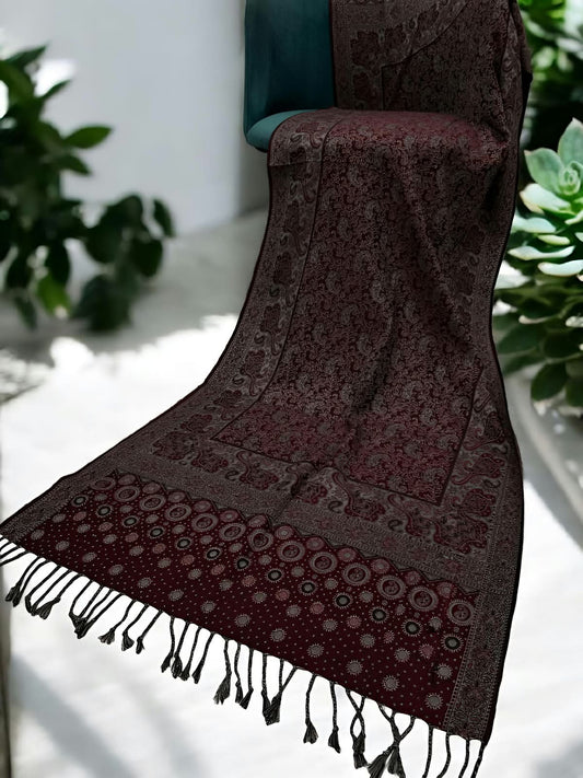 Maroon Grey Dotted Dual Tone Pashmina Hijab